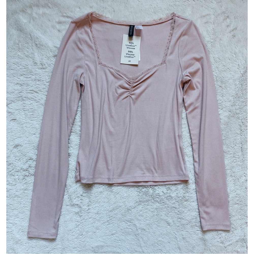 NEW H&M | Lace-Trimmed Rib Top - Picture 3 of 9